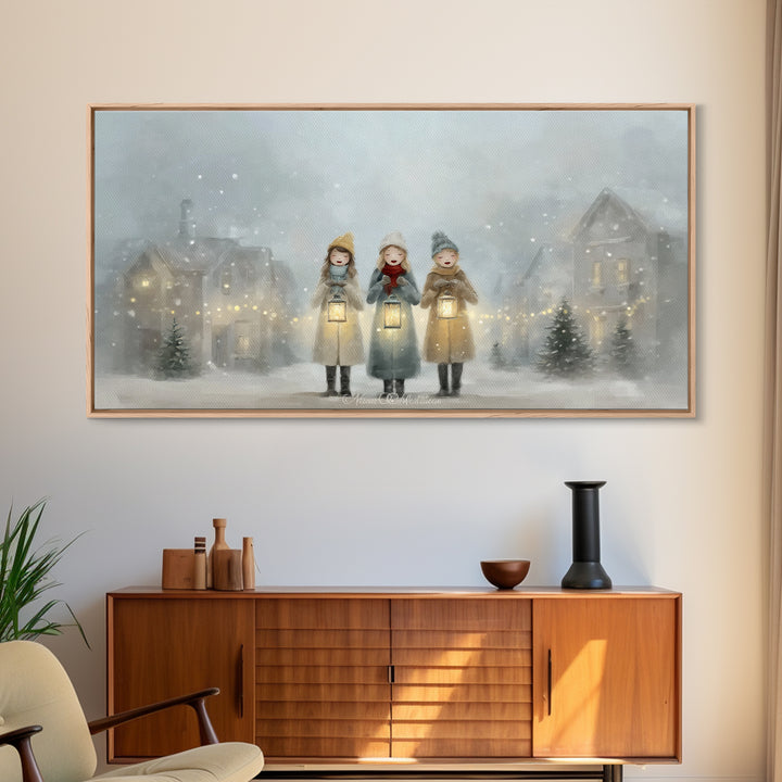Caroling Light | Framed Canvas Print | Christmas Art Prints | Christian Christmas Art | Christian Wall Art | Christian Gift Ideas | Xmas Ar
