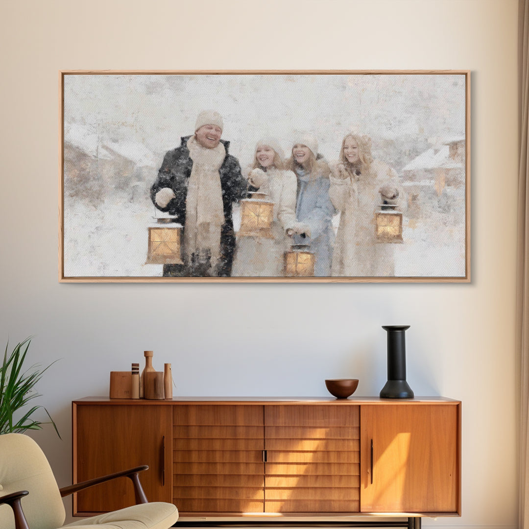 Family Lanterns - Framed Canvas Print - Christmas Wall Art - Christian Christmas Art - Christian Art Canvas - Modern Christian Art - Xmas A