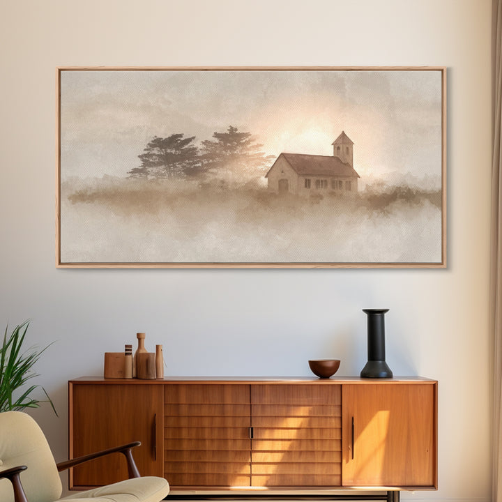 Morning Chapel Peace – Framed Canvas Print – Christian Art Canvas – Christian Wall Art – Subtle Christian Art – Christian Art Print – Moder