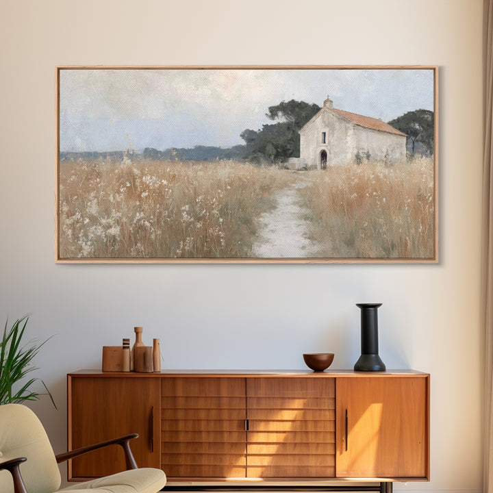 Fieldside Chapel Rest – Framed Canvas Print – Christian Art Work – Christian Wall Art – Christian Art Canvas – Christian Decor – Minimalist