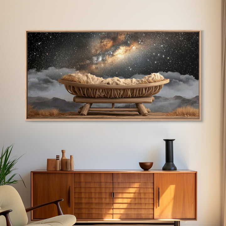 Heavenly Cradle – Framed Canvas Print – Christmas Art – Christian Christmas Art – Christian Decor – Christian Wall Art