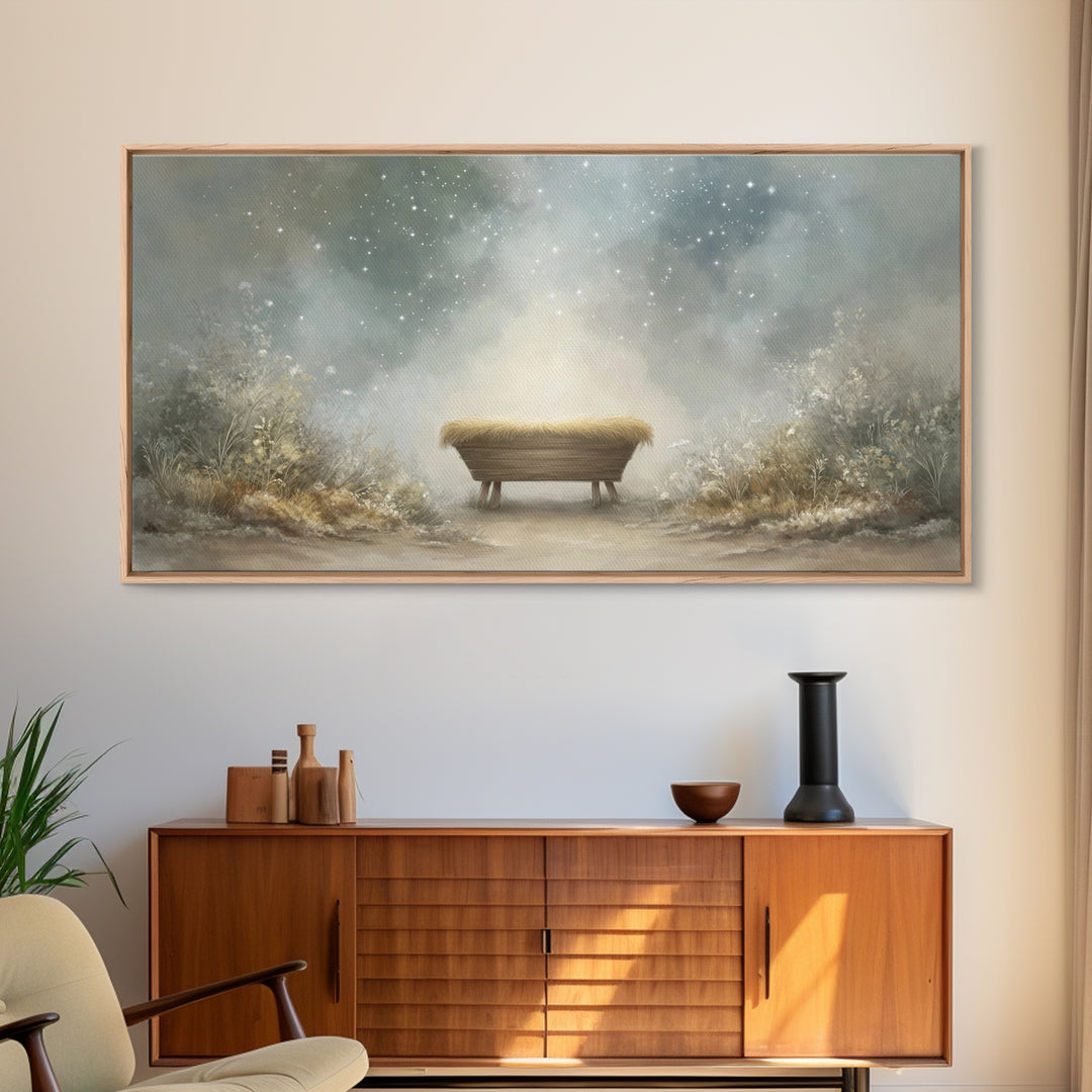 Holy Manger Glow | Framed Canvas Print | Christian Christmas Art | Christmas Wall Art | Christian Art Canvas | Christian Decor
