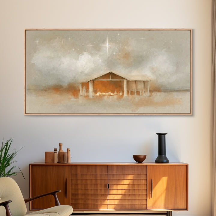 Holy Night Shelter – Framed Canvas Print – Christmas Art – Christian Canvas – Christian Art – Christian Gifts – Jesus Art – Christian Decor