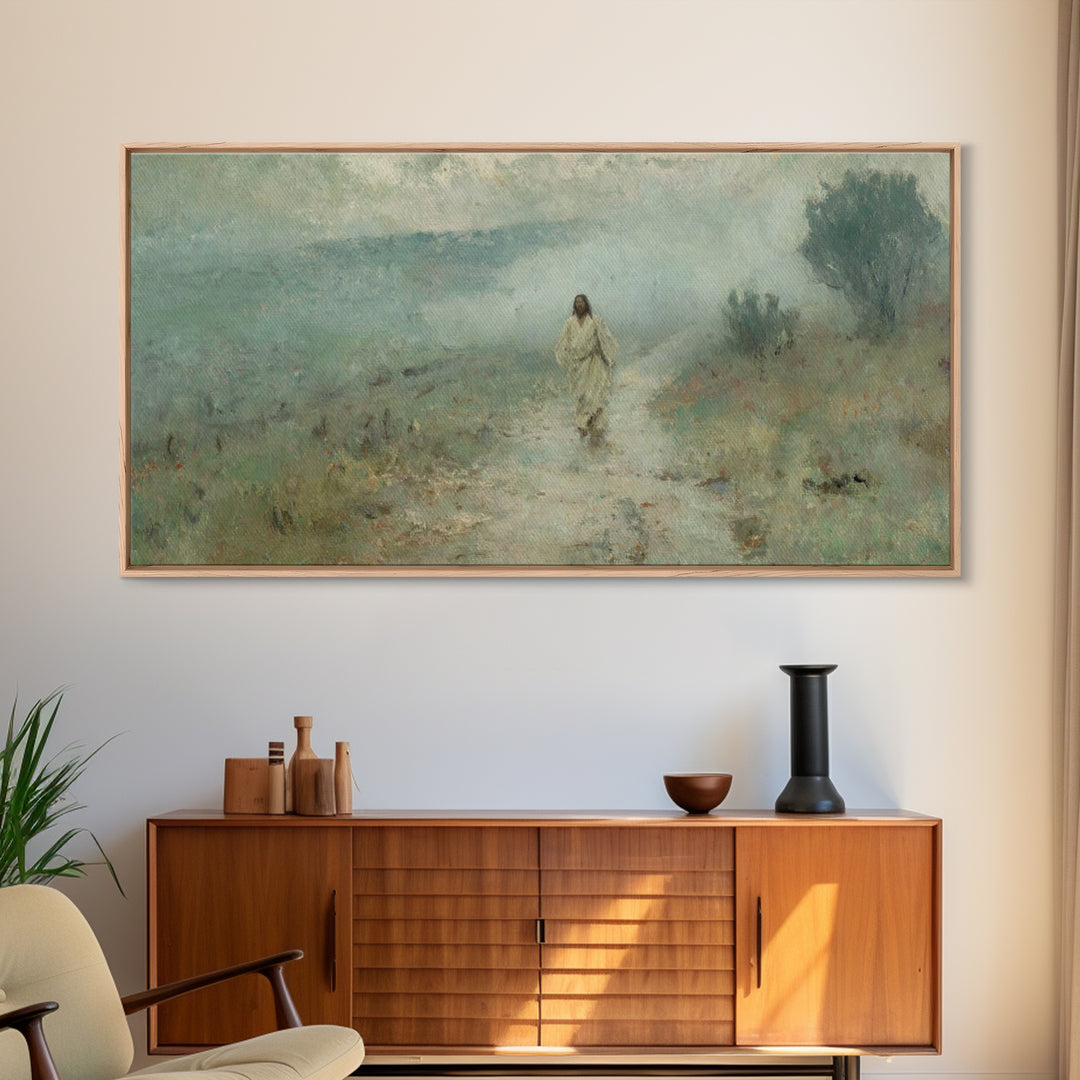 Quiet Valley Walk, Framed Canvas Print, Christian Wall Art, Christian Art Canvas, Jesus Painting, Large Christian Art, Christian Christmas