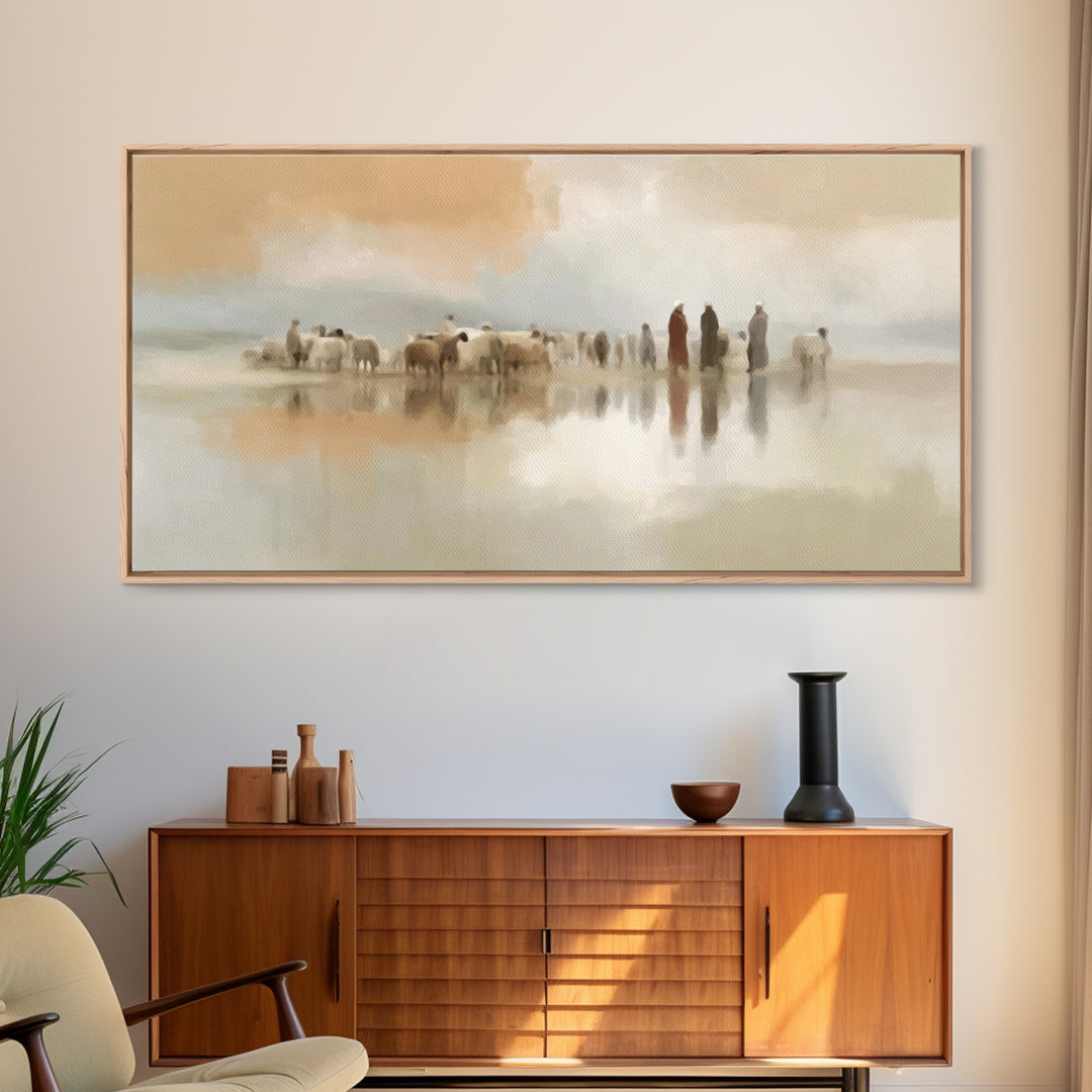 Shepherds In Stillness – Framed Canvas Print – Christian Wall Art – Christian Art Canvas – Christian Painting – Christmas Art – Subtle Chri