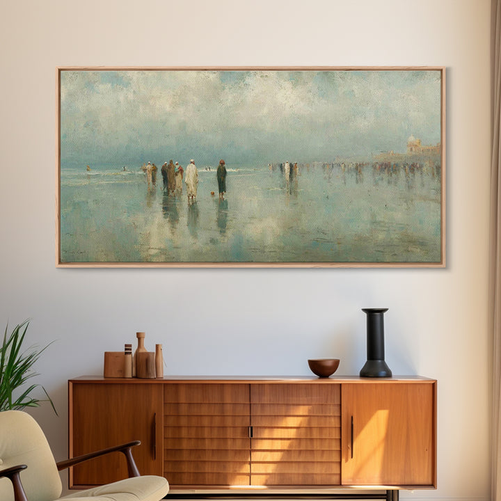 Gathering By The Shore | Framed Canvas Print | Christian Art Work | Christian Wall Art | Large Christian Painting | Jesus Painting | Retro