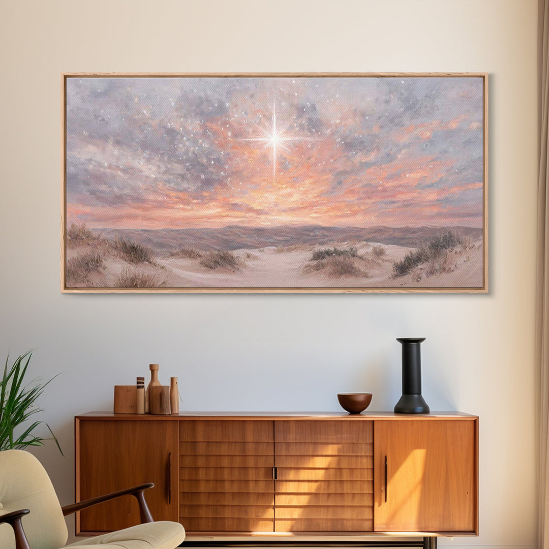 Morning Star Ascending, Framed Canvas Print, Christmas Wall Art, Christian Art Canvas, Christian Christmas Art, Christian Art Print, Moody