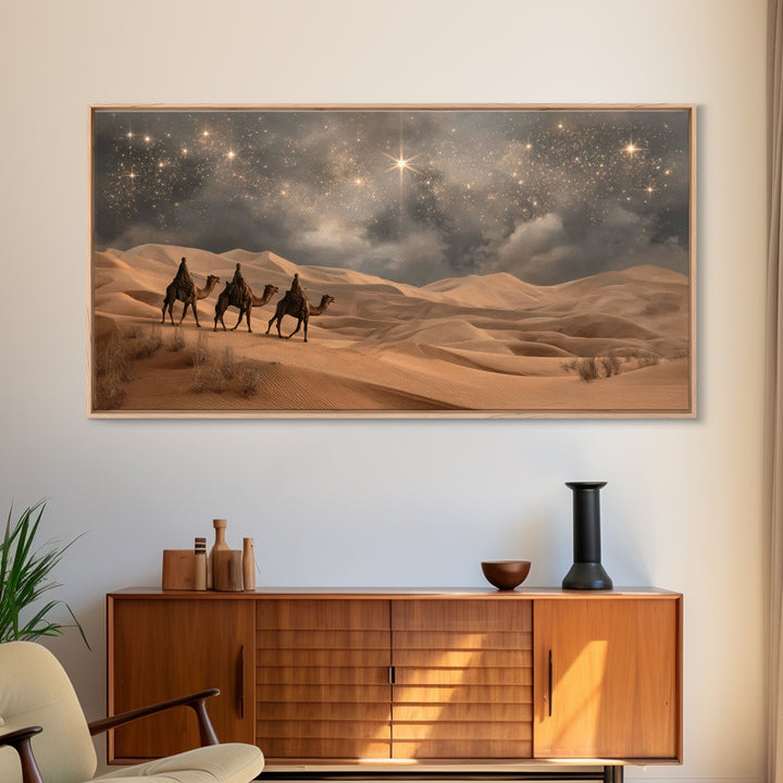 Desert Star Journey, Framed Canvas Print, Christmas Art, Christian Christmas Art, Christian Wall Art, Christian Art Canvas, Jesus Painting