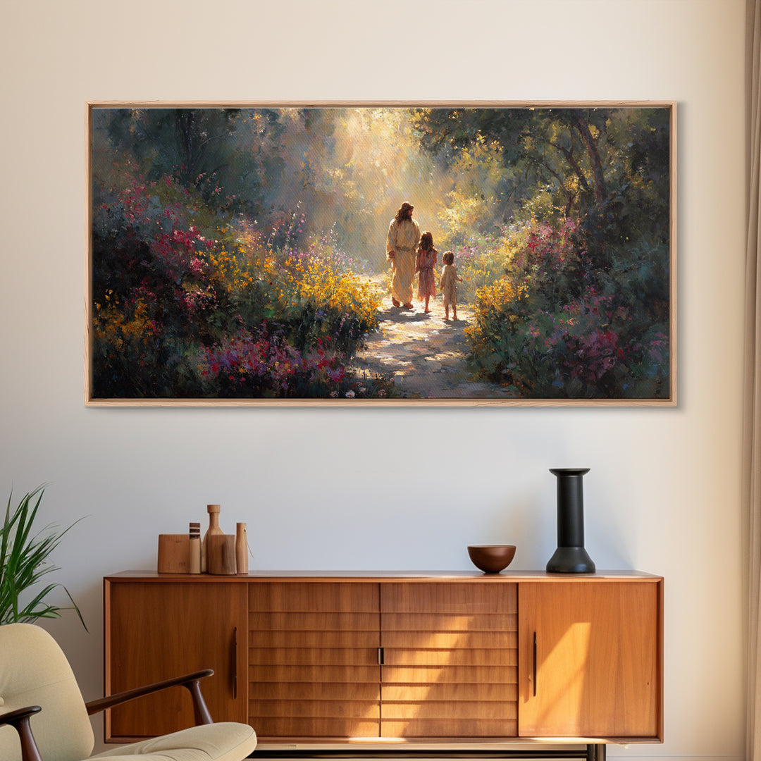 Radiant Garden Way – Framed Canvas Print – Christian Art Canvas – Christmas Art – Christian Wall Art – Jesus Painting – Christian Christmas