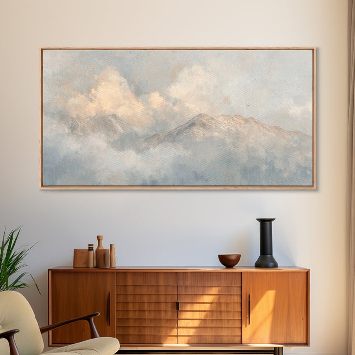 Heaven’s Crest – Framed Canvas Print – Christian Wall Art – Christian Art Canvas – Minimalist Christian Art – Christmas Art Prints