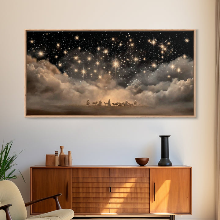 Nativity Night – Framed Canvas Print – Christian Art Canvas – Christmas Art Work – Christian Wall Art – Moody Christmas Art