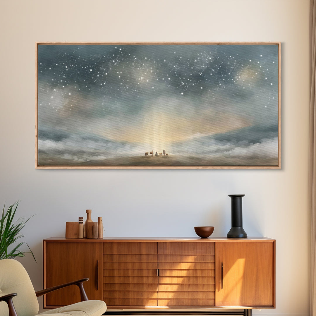 Bethlehem Dawn Star, Framed Canvas Print, Christian Wall Art, Christian Art Canvas, Christmas Art, Christian Christmas Decor