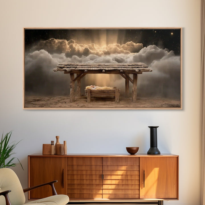 Manger Of Light – Framed Canvas Print – Christian Art Canvas – Christian Christmas Art – Christian Wall Art – Christmas Art