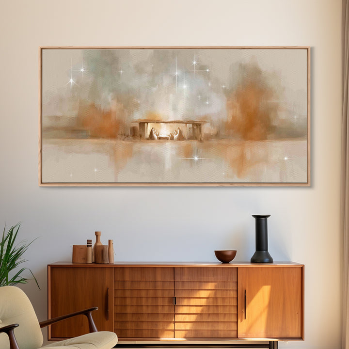 Starry Night Nativity – Framed Canvas Print – Christian Christmas Art – Christian Wall Art – Christian Art Canvas – Christmas Art