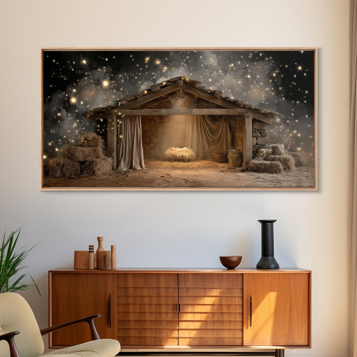 Blessed Night Shelter – Framed Canvas Print – Christmas Art – Christian Art Canvas – Christian Wall Art – Christian Christmas Art
