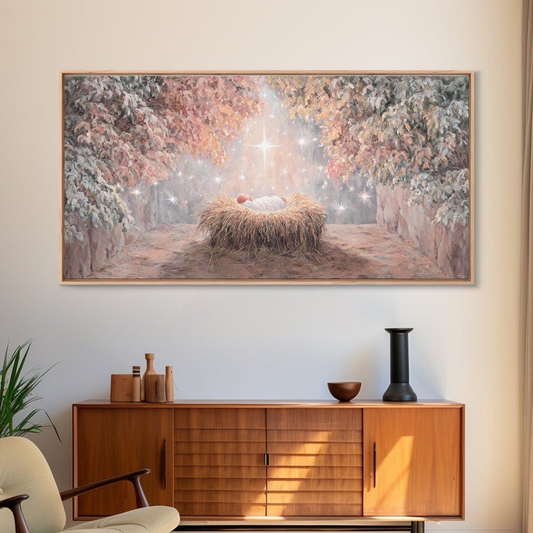 Heaven’s Tender Gift – Framed Canvas Print – Christian Wall Art – Christian Christmas Art – Christmas Art – Christian Art Canvas