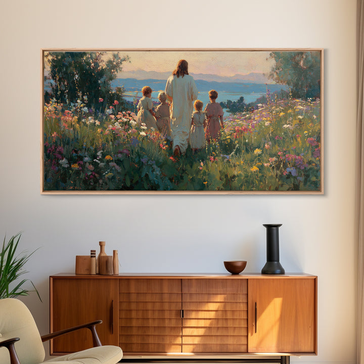 Walk In His Light – Framed Canvas Print – Jesus Painting – Christian Art Canvas – Christian Wall Art – Christian Art