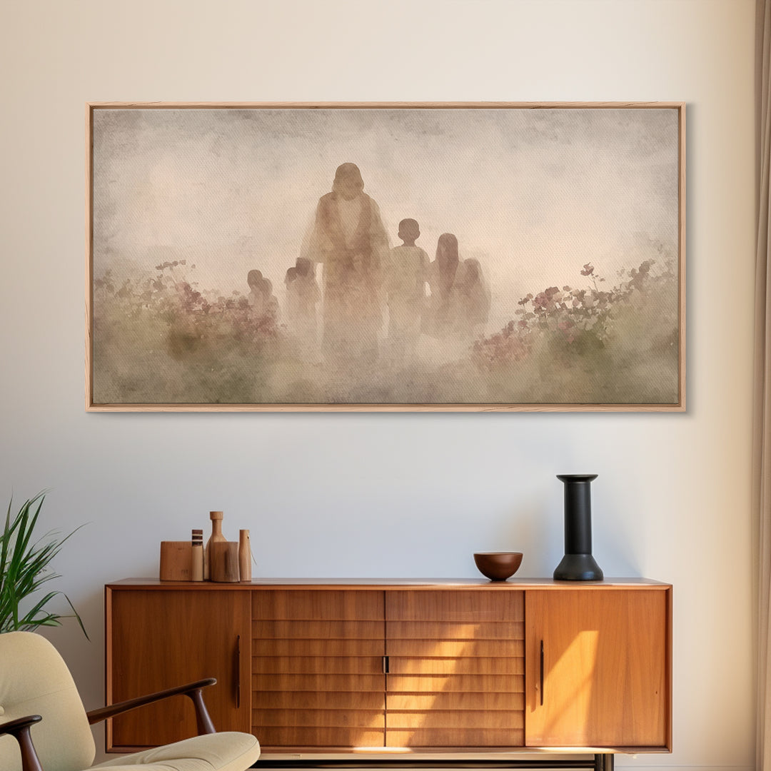 Field Of Mercy – Framed Canvas Print – Christian Wall Art – Jesus Painting – Christian Art Canvas – Pastoral Scenery – Christian Christmas