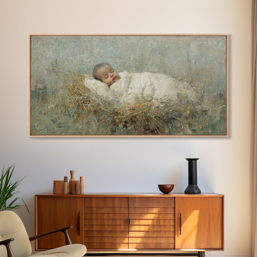 Sacred Manger – Framed Canvas Print – Jesus Christmas Art – Christian Art Canvas – Christmas Wall Art – Christian Christmas Decorations – V