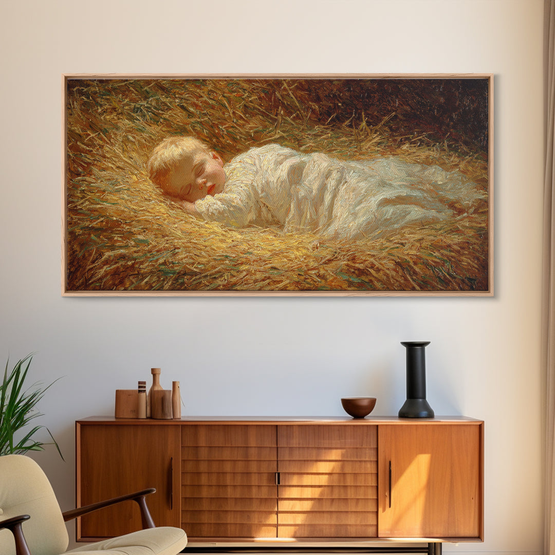 Manger Serenity – Framed Canvas Print – Christian Art Canvas – Christmas Art Prints – Christian Christmas Art – Vintage Christmas Art – Chr