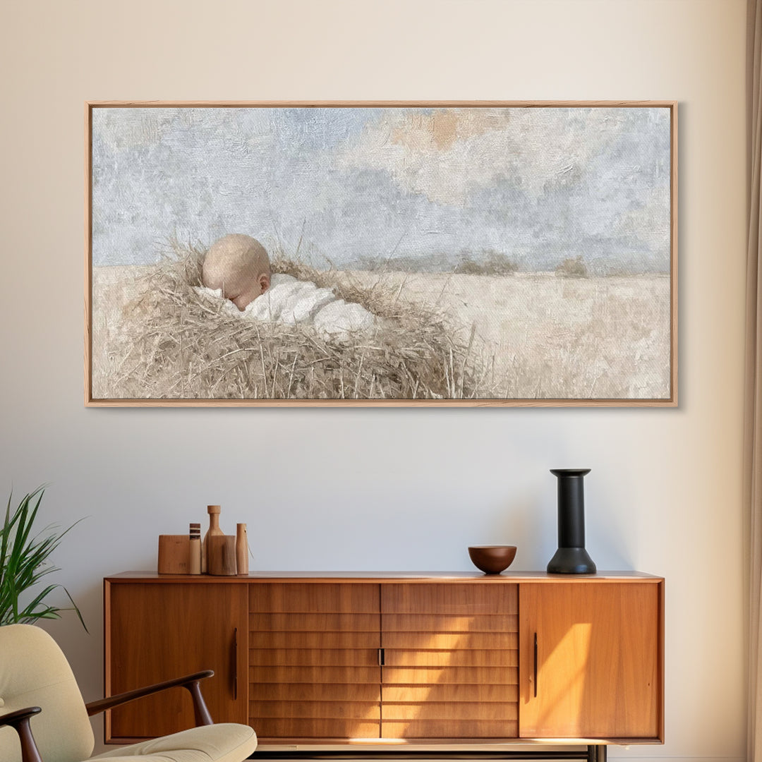 Infant Grace – Framed Canvas Print – Christian Art Canvas – Christmas Wall Art – Christian Christmas Decorations – White Christmas Art – Ch