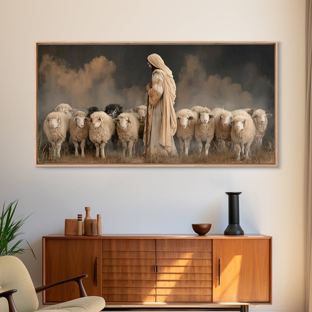 Flock Of Hope – Framed Canvas Print – Jesus Painting – Christian Art Canvas – Christian Wall Art – Large Jesus Painting – Christian Art Gif