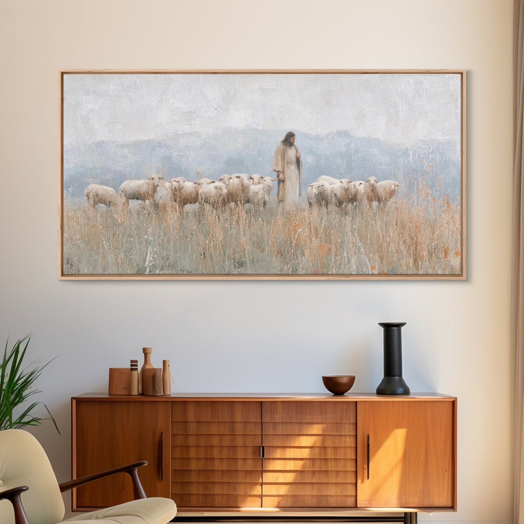 Pasture Guardian – Framed Canvas Print – Christian Art Canvas – Jesus Painting – Christian Wall Art – Christian Painting – Christian Decor