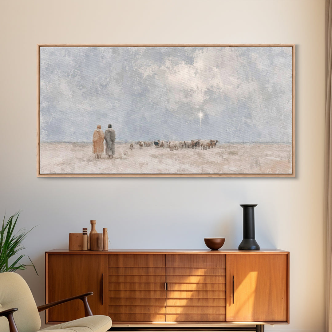 Shepherds In Stillness | Framed Canvas Print | Christian Art Canvas | Christian Christmas Art | Christian Wall Art | Christmas Art | Christ