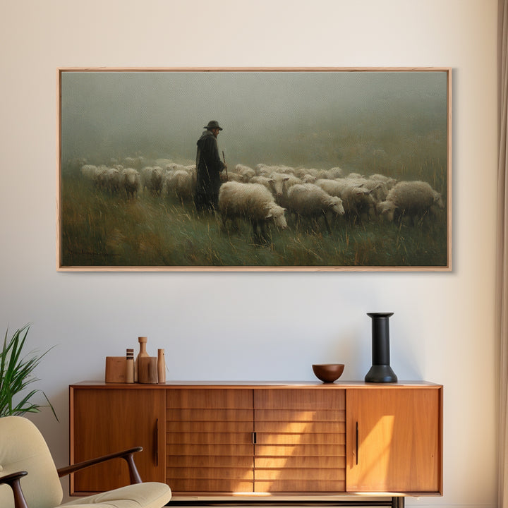 Silent Shepherd – Framed Canvas Print – Christian Art Canvas – Christian Wall Art – Christian Painting – Moody Christian Art – Christian Gi