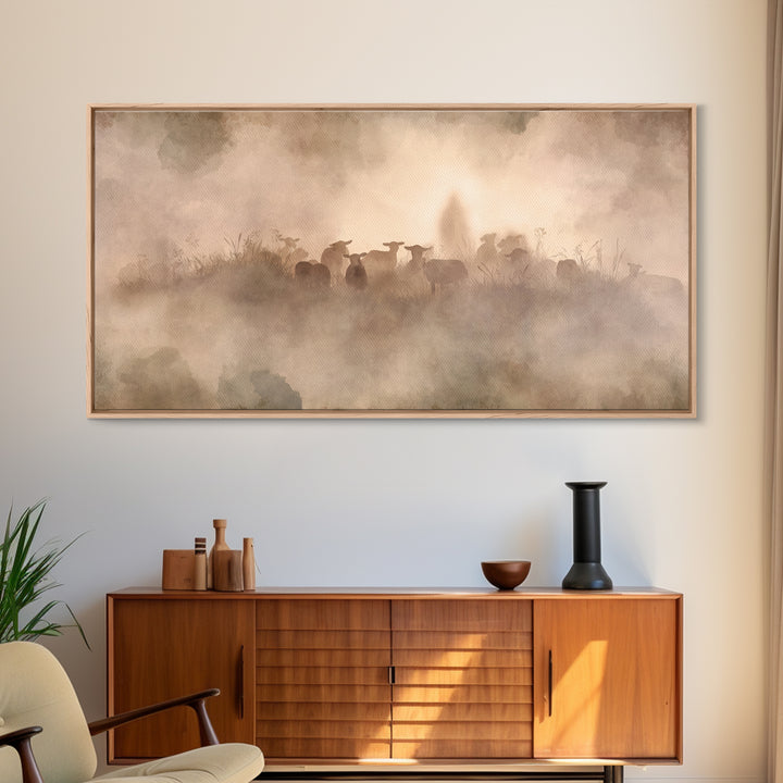 Misty Shepherd Path – Framed Canvas Print – Christian Wall Art – Christian Art Canvas – Jesus Painting – Moody Christian Art – Christian De