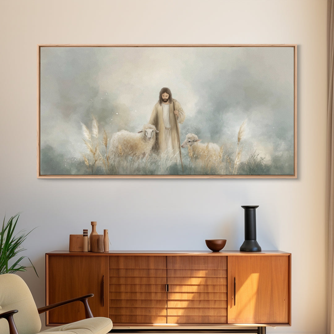 Gentle Shepherd Grace | Framed Canvas Print | Christian Art Canvas | Jesus Painting | Christian Wall Art | Subtle Christian Art | Christian