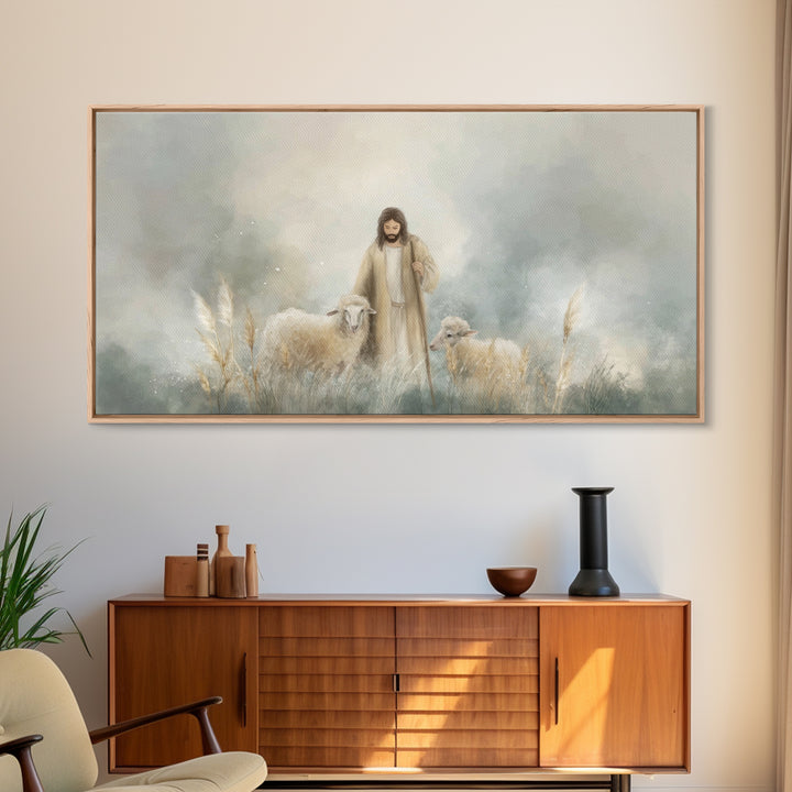 Gentle Shepherd Grace | Framed Canvas Print | Christian Art Canvas | Jesus Painting | Christian Wall Art | Subtle Christian Art | Christian