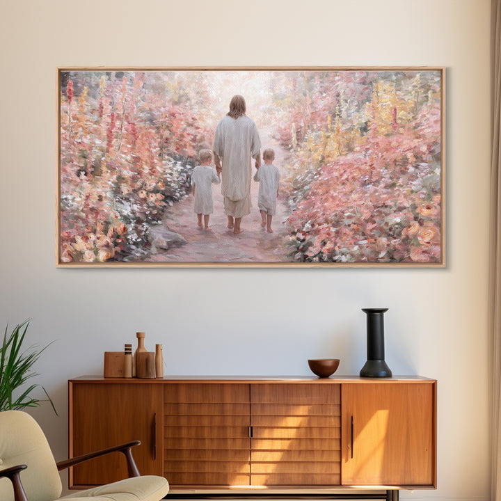 Garden Walk Blessing, Framed Canvas Print, Christian Wall Art, Jesus Painting, Christian Art Canvas, Christian Painting, Christian Gift