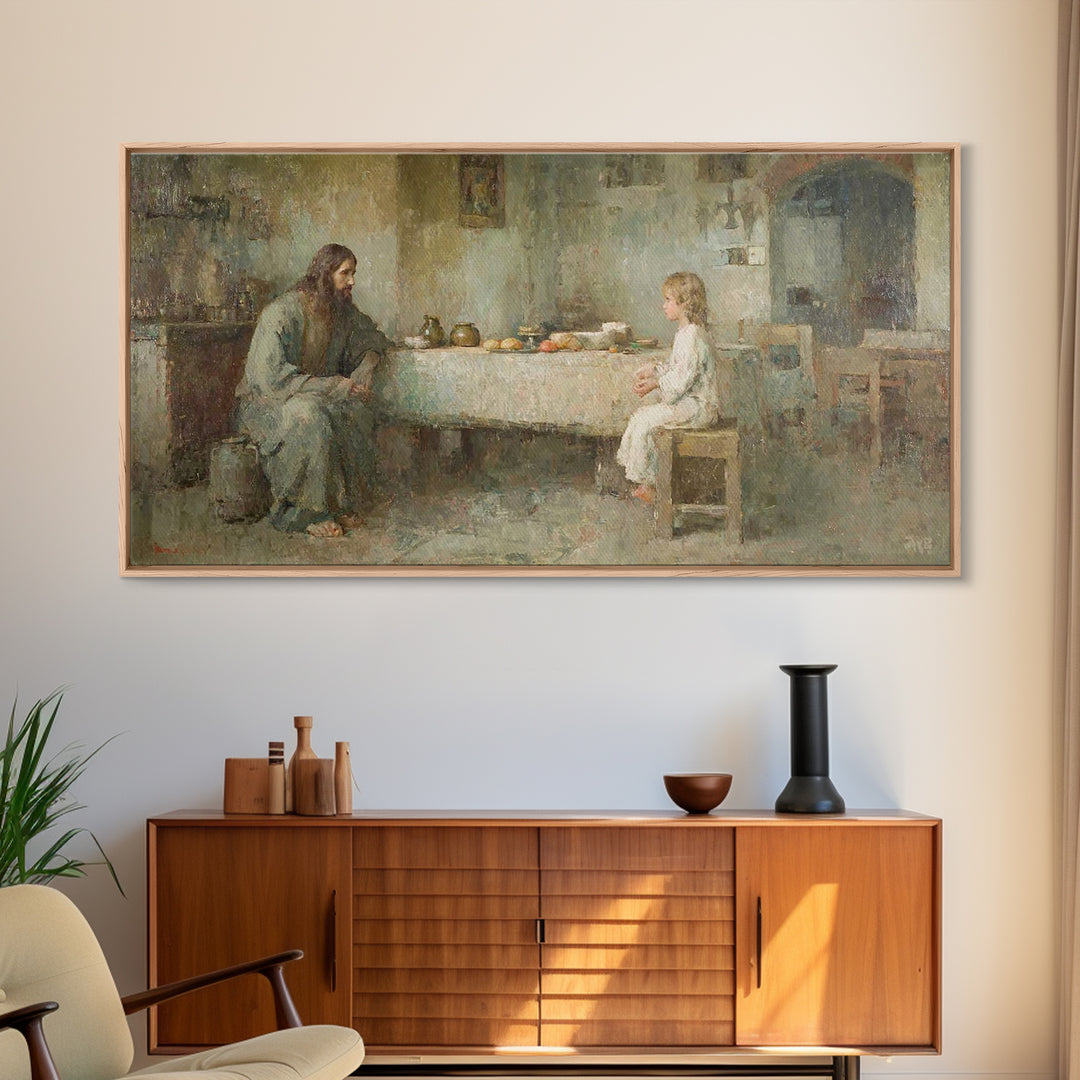 Humble Table Grace, Framed Canvas Print, Christian Wall Art, Christian Art Canvas, Jesus Painting, Christian Decor, Minimalist Christian Ar