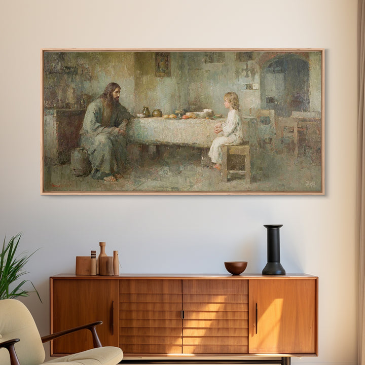 Humble Table Grace, Framed Canvas Print, Christian Wall Art, Christian Art Canvas, Jesus Painting, Christian Decor, Minimalist Christian Ar