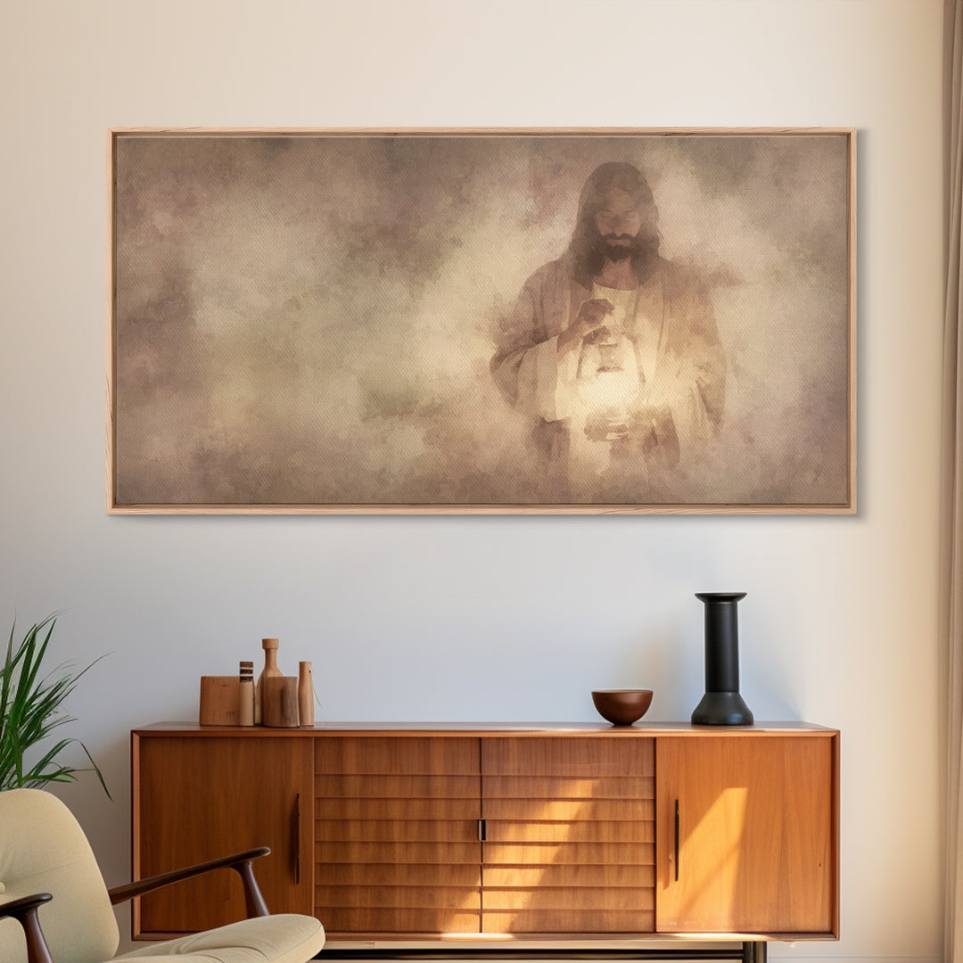 Lamp Of Mercy – Framed Canvas Print – Christian Wall Art – Jesus Painting – Christian Art Canvas – Christian Decor – Minimalist Christian A