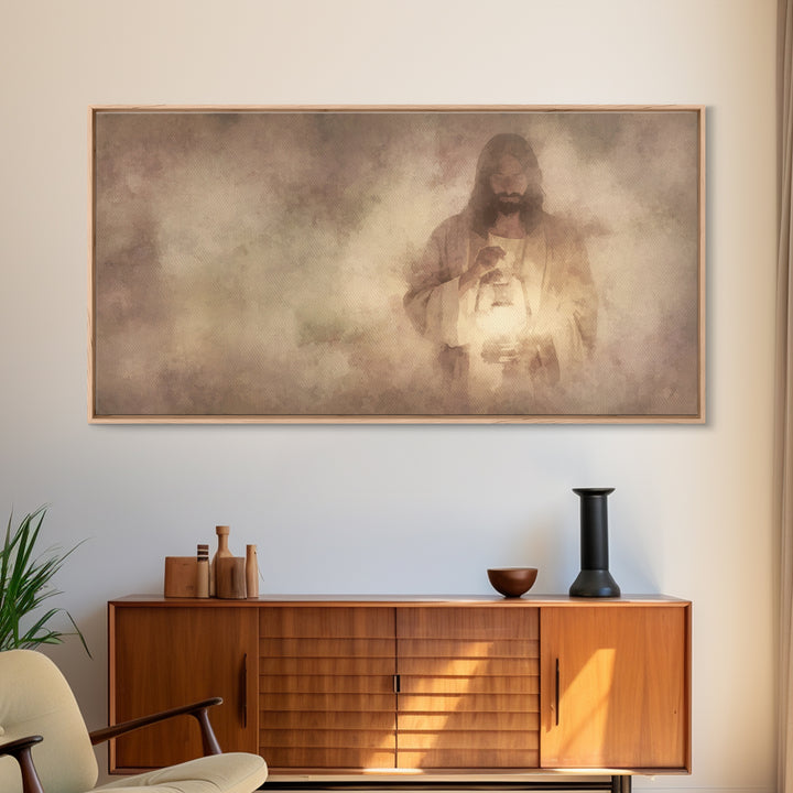 Lamp Of Mercy – Framed Canvas Print – Christian Wall Art – Jesus Painting – Christian Art Canvas – Christian Decor – Minimalist Christian A