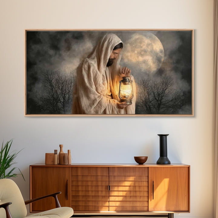 Night Of Peace, Framed Canvas Print, Christian Wall Art, Jesus Painting, Christian Art Canvas, Christian Decor, Moody Christian Art