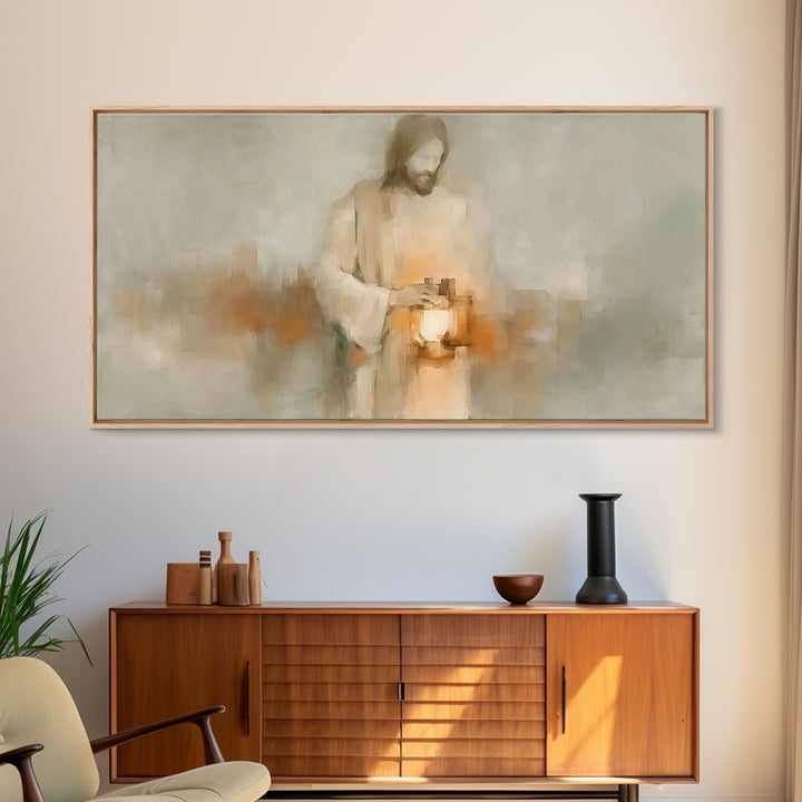Soft Lantern Light – Framed Canvas Print – Christian Art Canvas – Christian Wall Art – Jesus Painting – Christian Decor – Subtle Christian