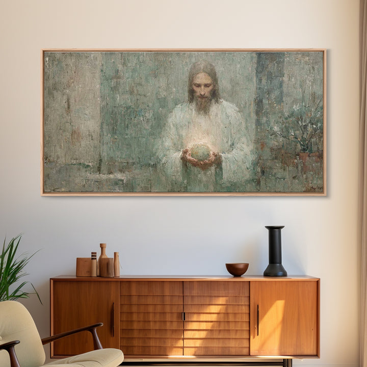 Heavenly Glow, Framed Canvas Print, Christian Art Canvas, Christian Wall Art, Jesus Painting, Christian Decor, Modern Christian Art