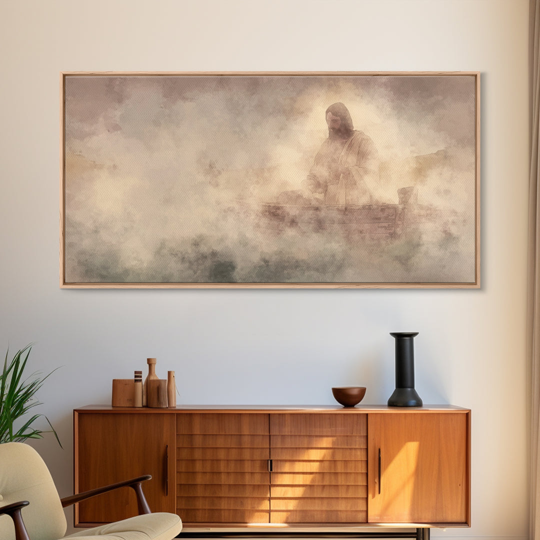 Calm Over Waters – Framed Canvas Print – Christian Wall Art – Jesus Painting – Christian Art Canvas – Christian Decor – Modern Christian Pa