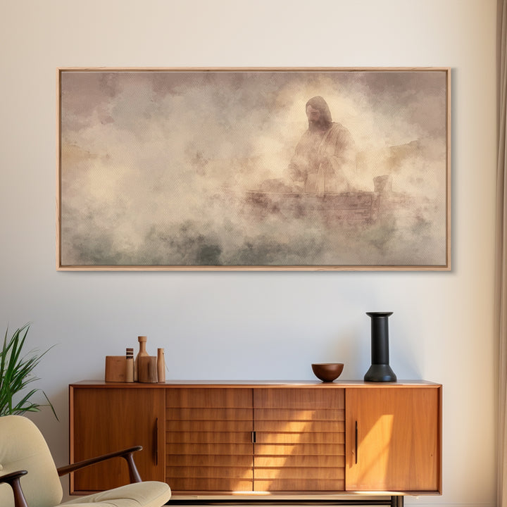 Calm Over Waters – Framed Canvas Print – Christian Wall Art – Jesus Painting – Christian Art Canvas – Christian Decor – Modern Christian Pa
