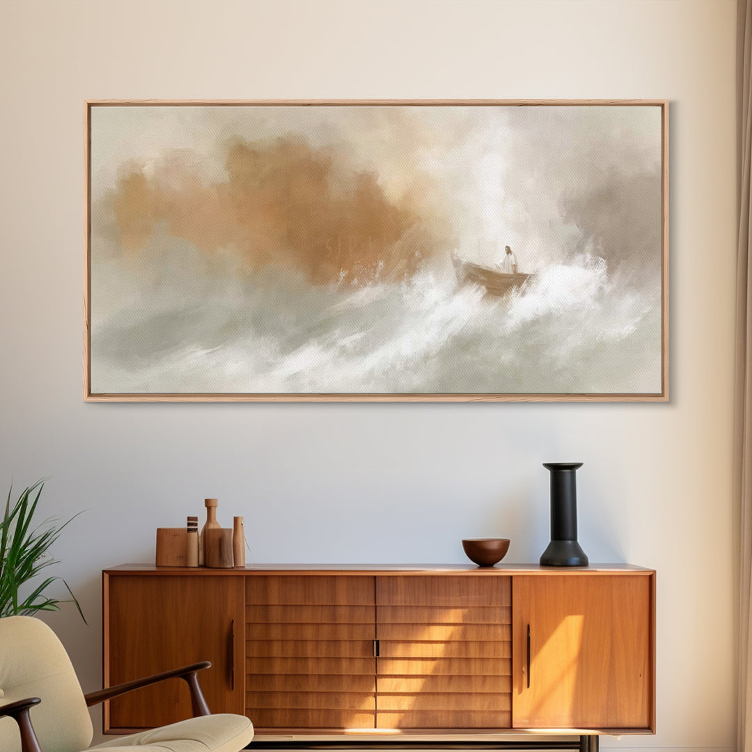 Calm In The Storm – Framed Canvas Print – Christian Art Print – Jesus Painting – Christian Wall Art – Moody Christmas Art – Christian Chris