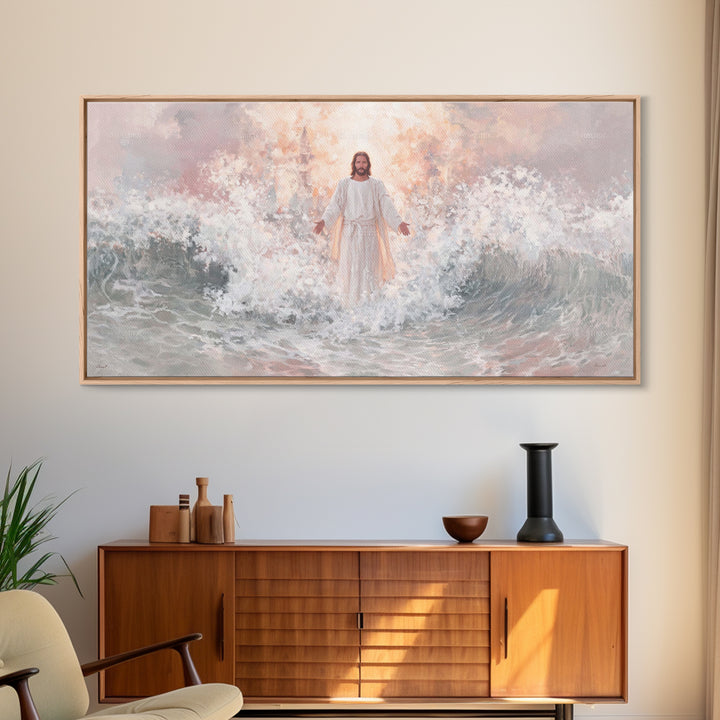 Stormlight Redeemer – Framed Canvas Print – Christian Wall Art – Jesus Art Print – Modern Christian Art – Christmas Art – Christian Decor F