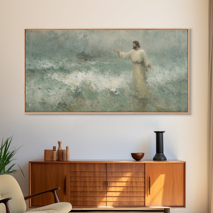 Waves Of Faith – Framed Canvas Print – Christian Wall Art – Jesus Painting – Christian Art Canvas – Moody Christian Art – Christian Gift Id