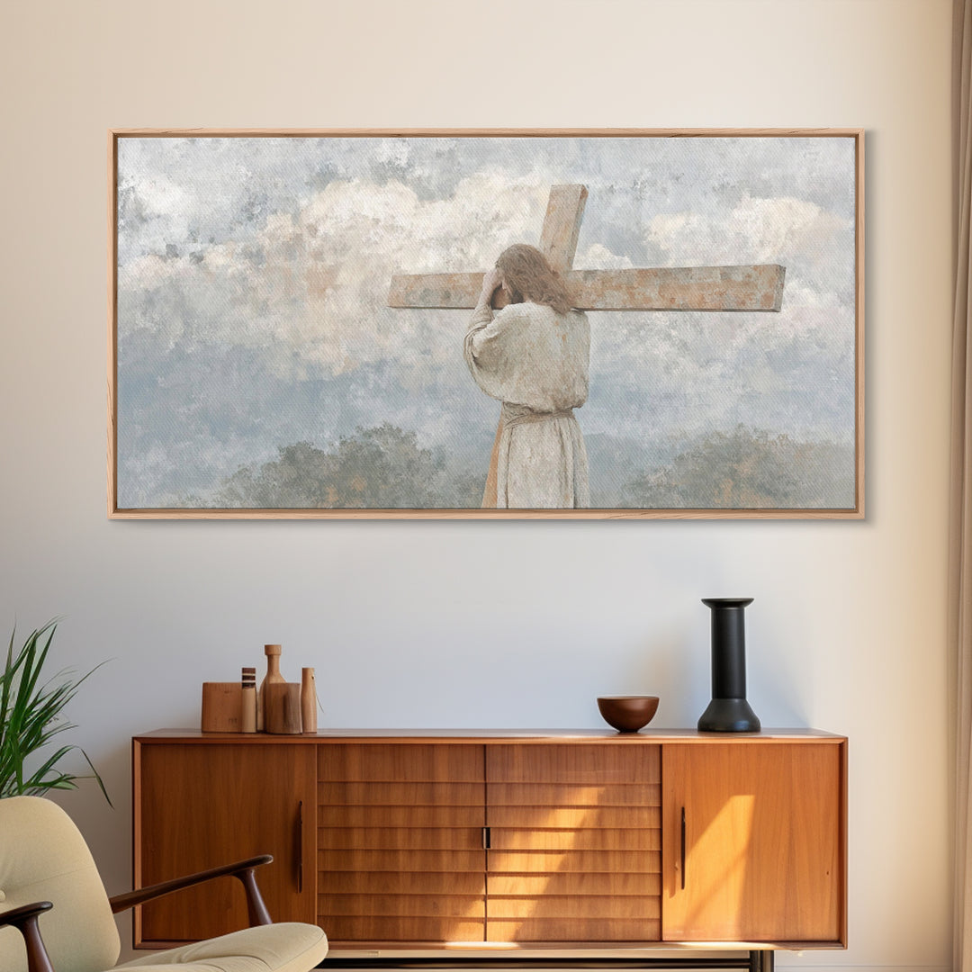 Shadow Of Mercy | Framed Canvas Print | Christian Art Canvas | Jesus Painting | Moody Christian Art | Christian Decorations | Christian Art