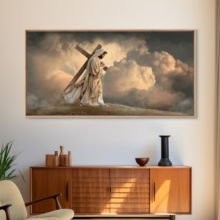 Hilltop Grace, Framed Canvas Print, Jesus Painting, Christian Christmas Art, Christian Art Print, Subtle Christian Art
