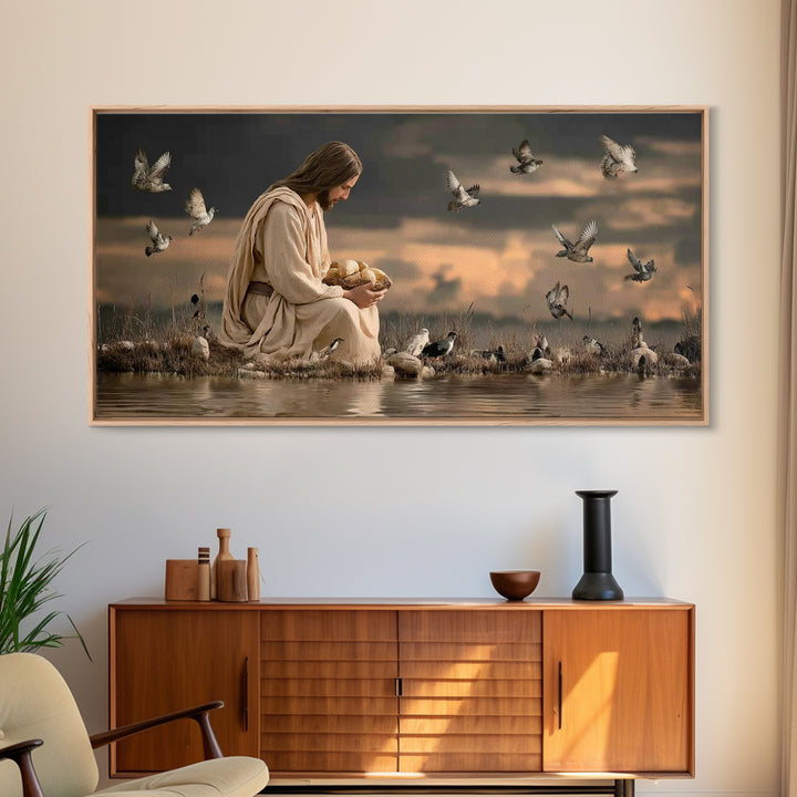 Evening Provision – Framed Canvas Print – Jesus Painting – Christian Christmas Art – Moody Christian Art – Christian Art Work