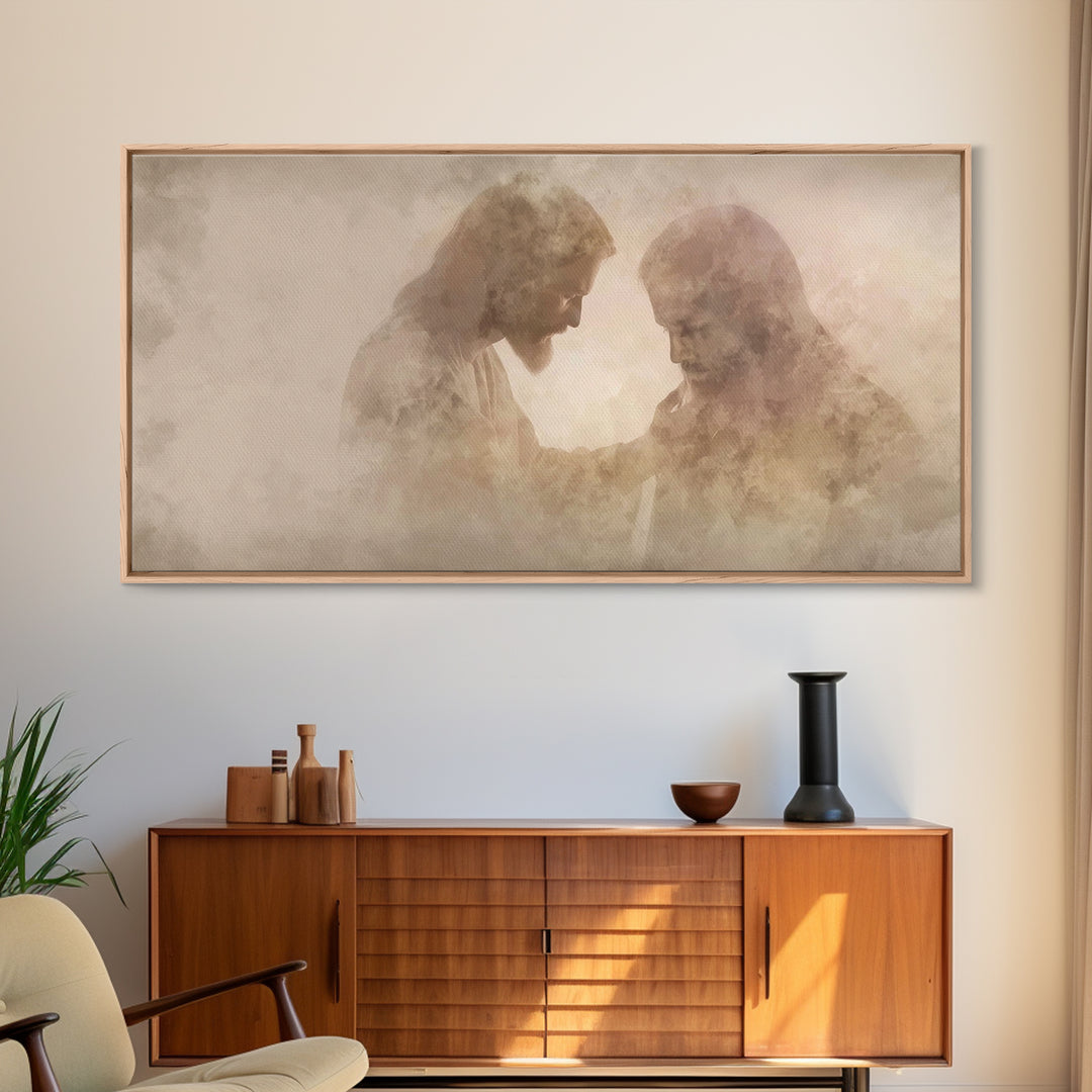 Quiet Consolation | Framed Canvas Print | Jesus Painting | Christian Art Work | Moody Christian Art | Christian Gift