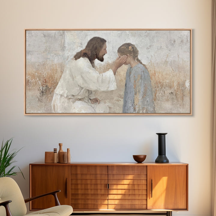 Healing Grace – Framed Canvas Print – Christian Paintings – Jesus Art Print – Minimalist Christian Art – Christian Wall Art